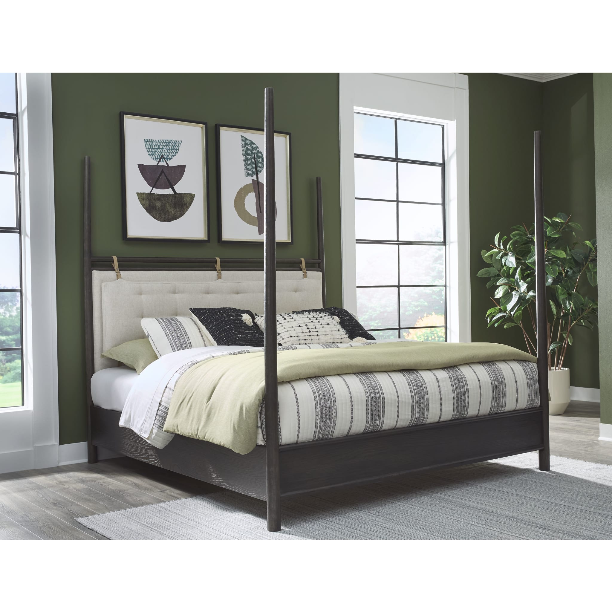 Rockport Upholstered Poster Bed in Yin and Turtle Dove Linen