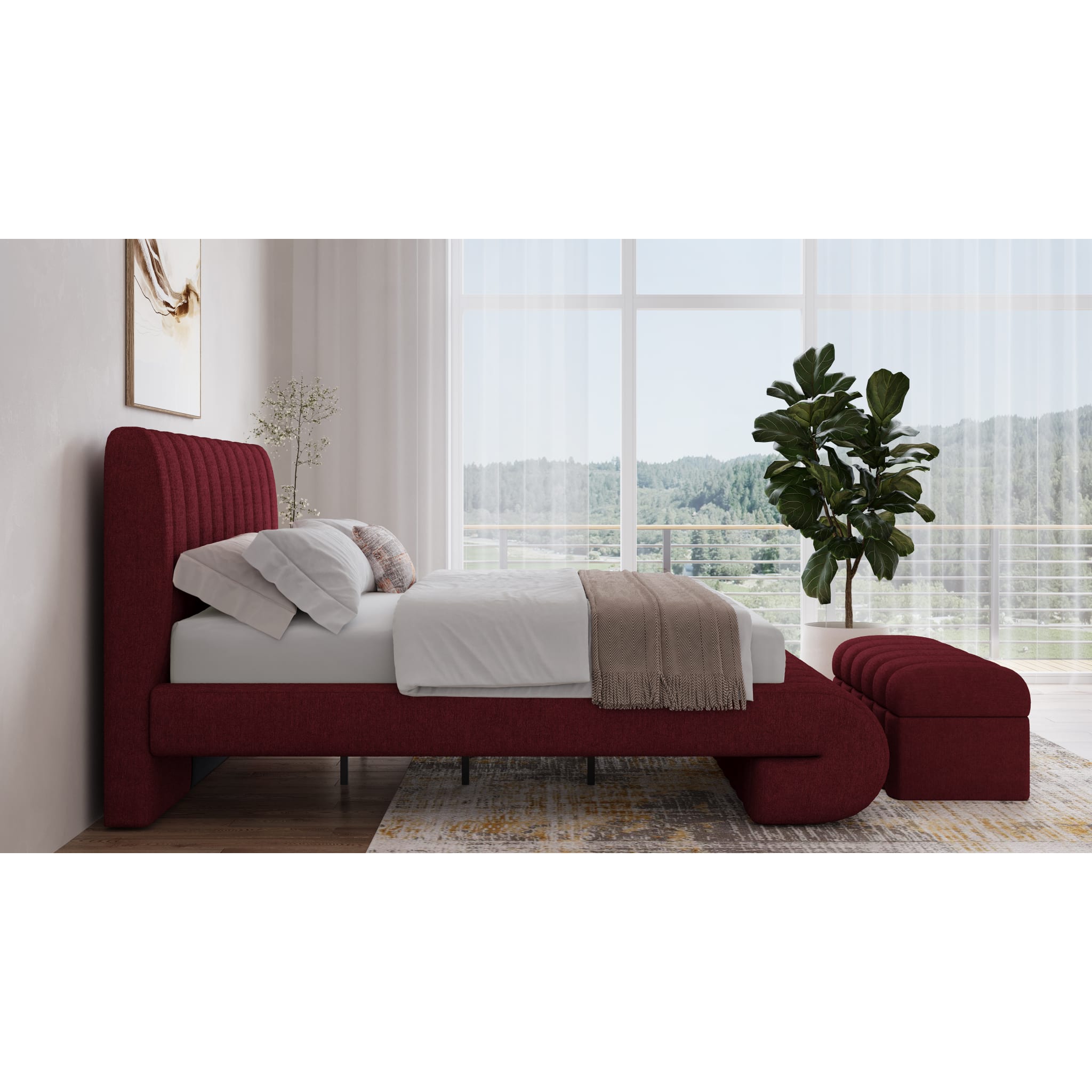 Savage Maximalist Upholstered Bed in Ruby Chenille