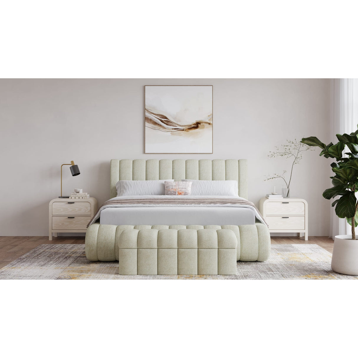 Savage Maximalist Upholstered Bed in Sandy Chenille