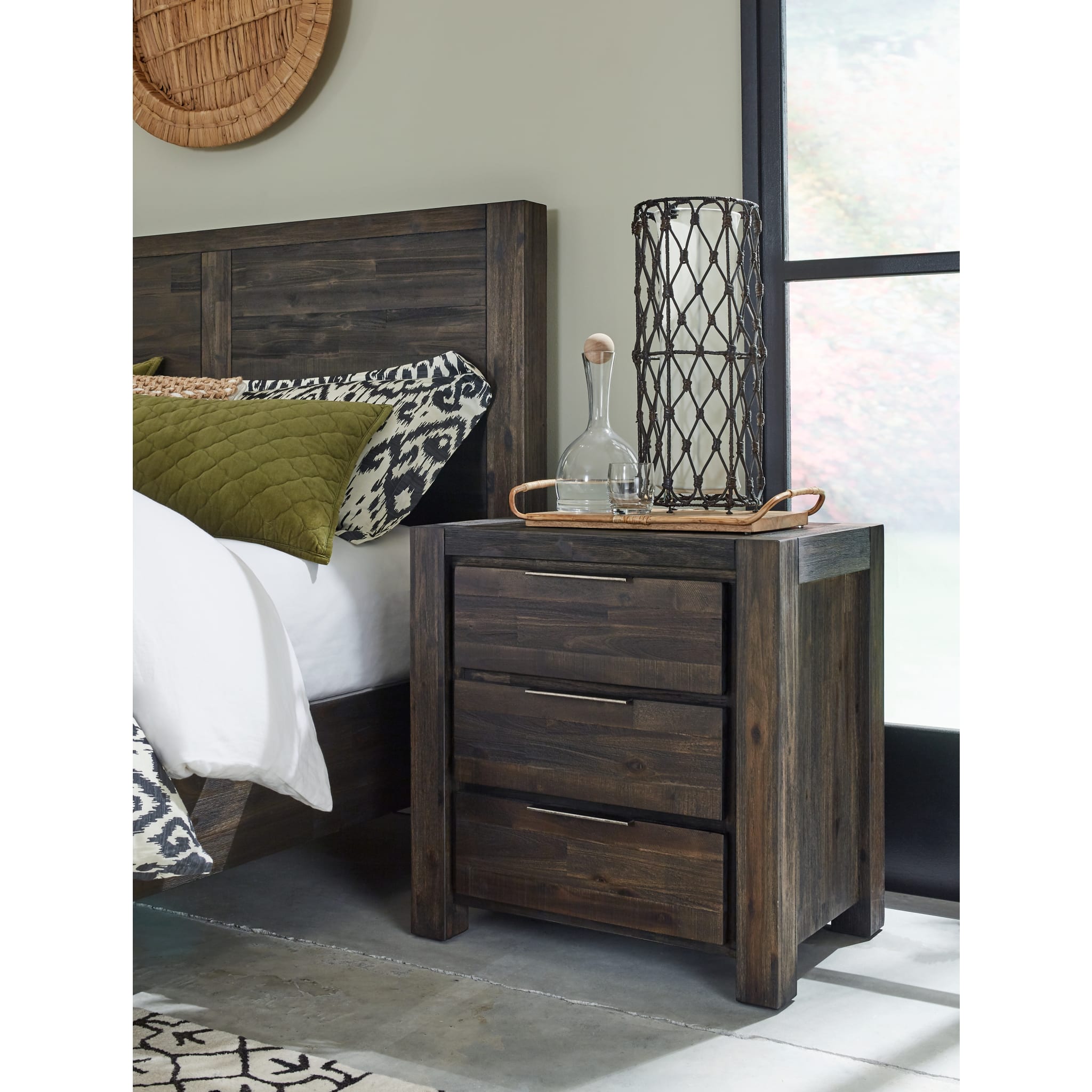 Savanna Three Drawer Solid Wood Nightstand in Coffee Bean