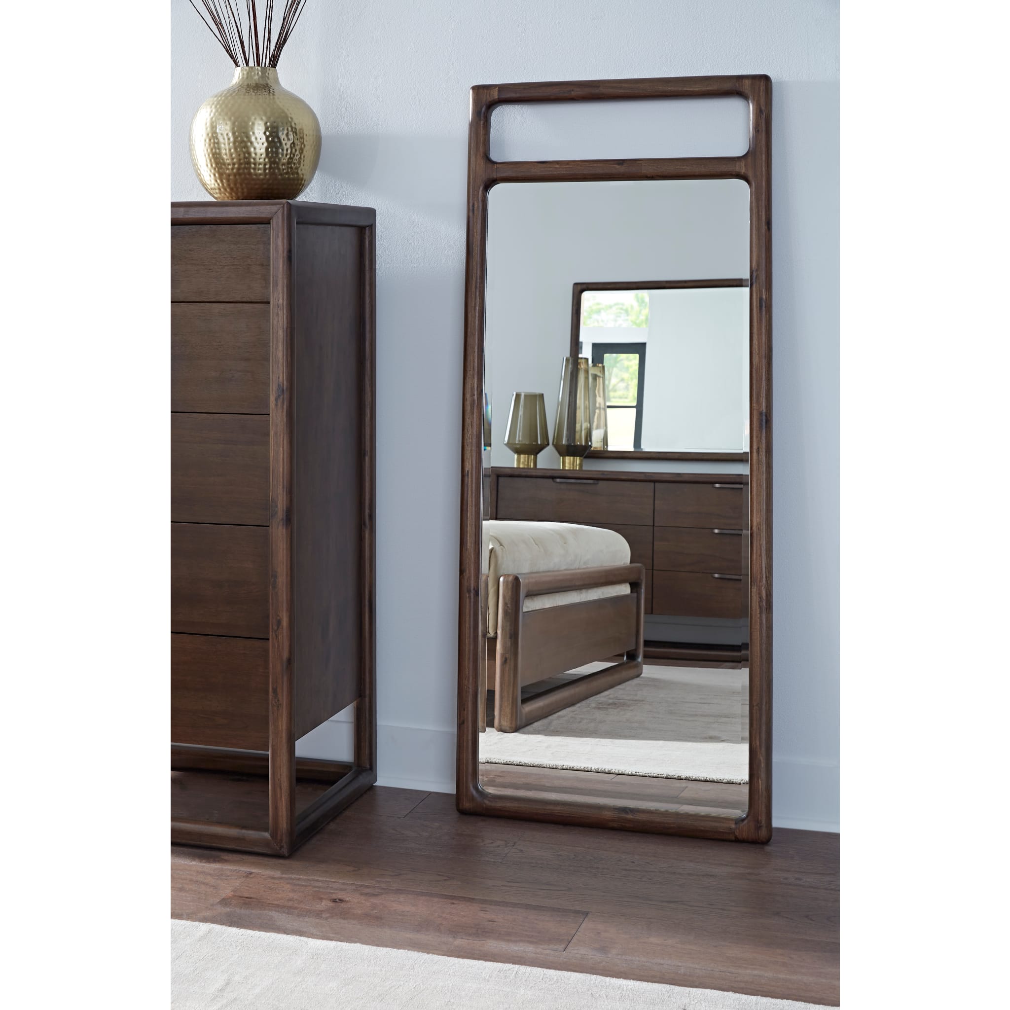 Sol Beveled Glass Floor Mirror in Brown Spce