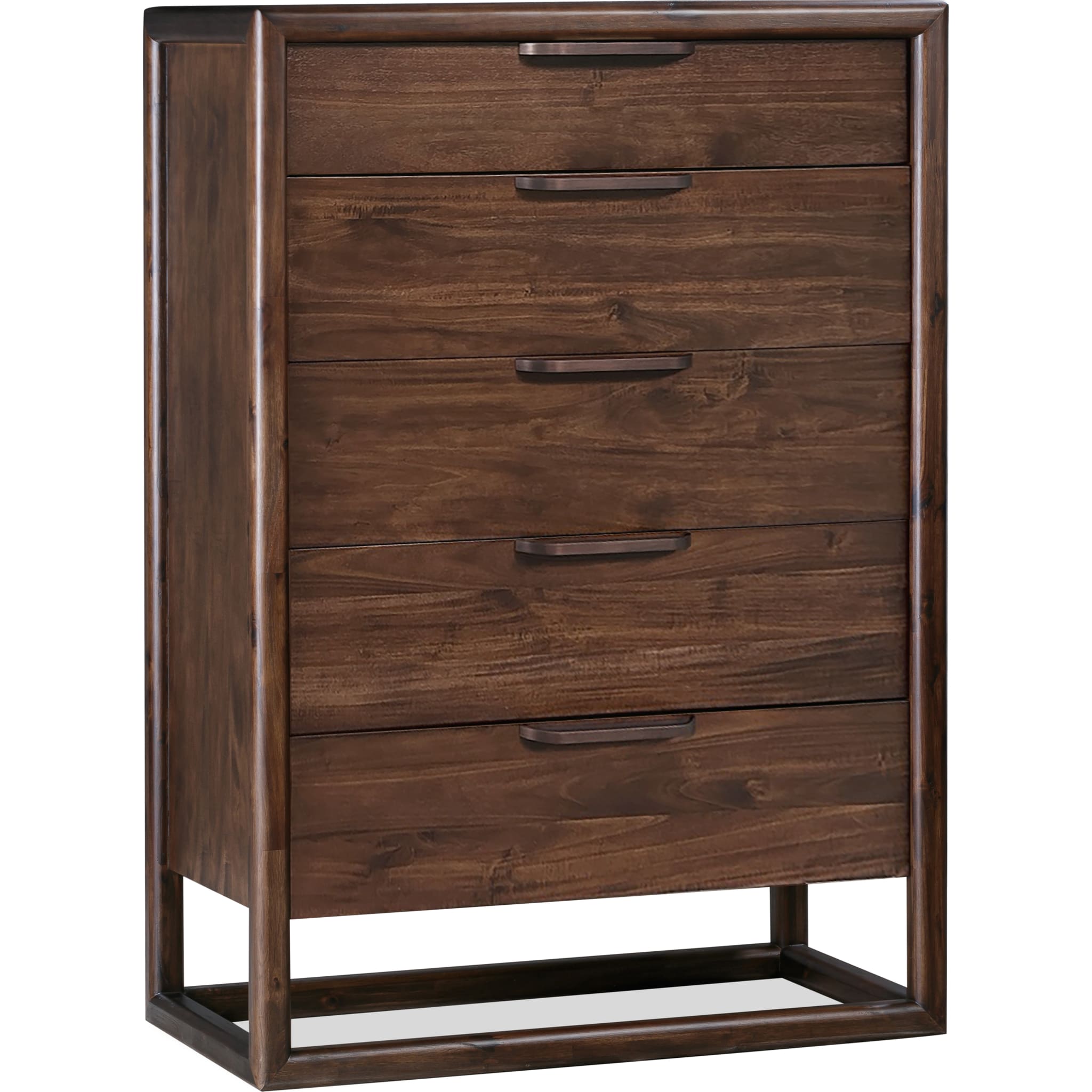 Sol Five Drawer Acacia Wood Chest in Brown Spice