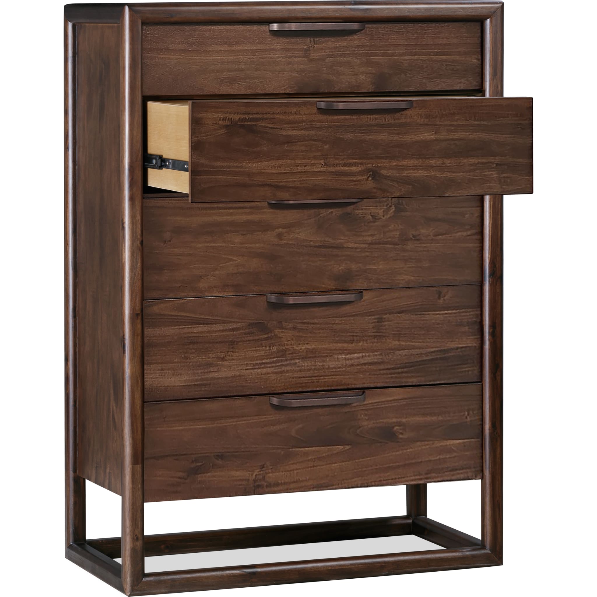 Sol Five Drawer Acacia Wood Chest in Brown Spice