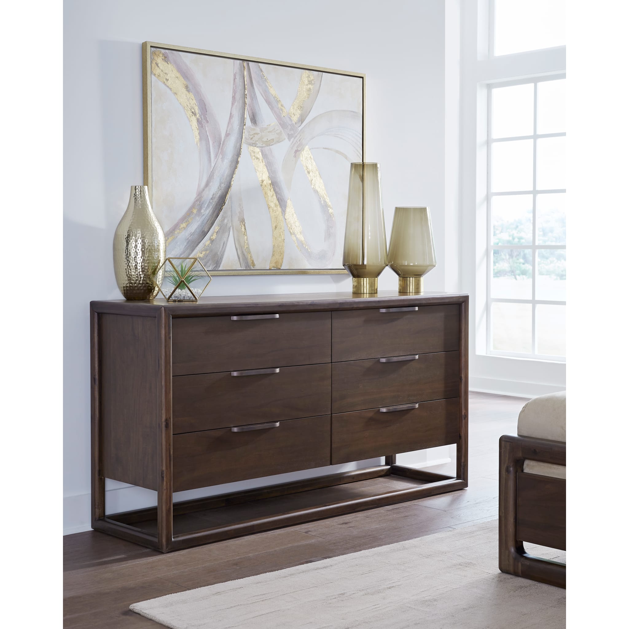 Sol Six Drawer Acacia Wood Dresser in Brown Spice