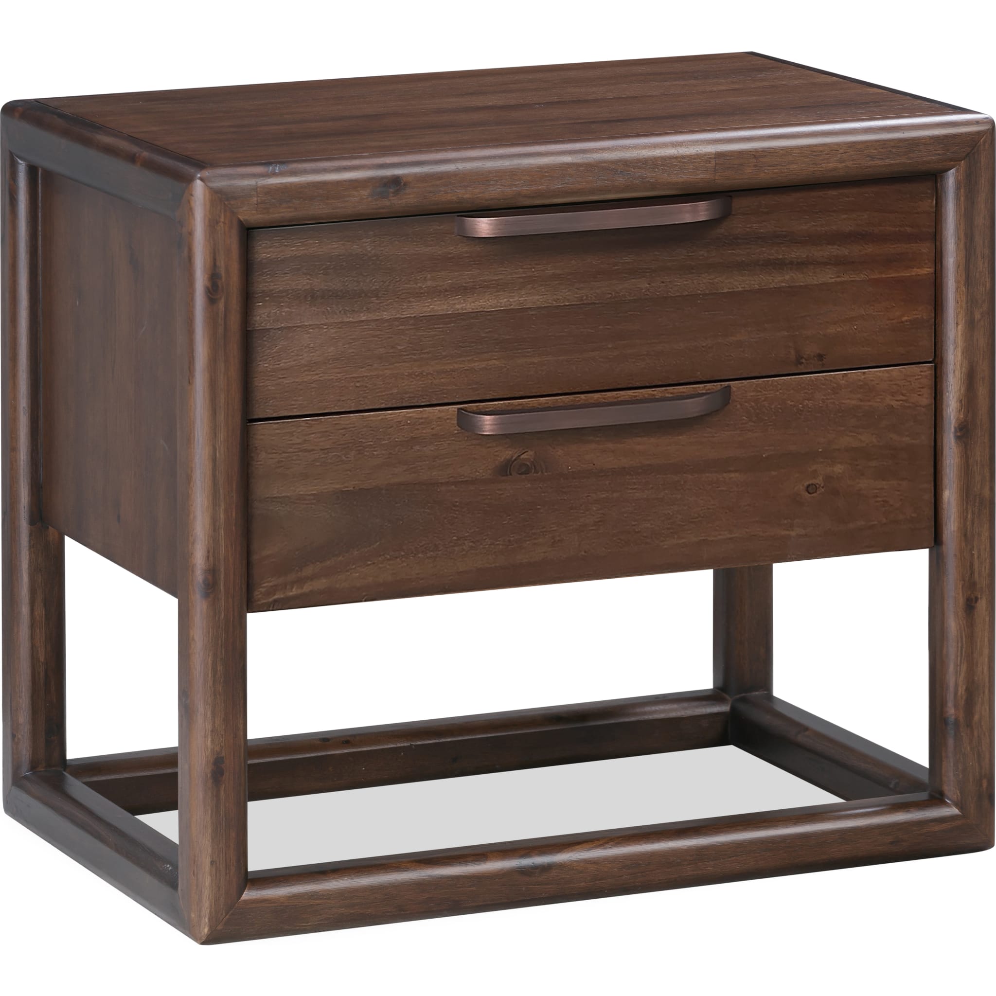 Sol Two Drawer USB-Charging Nightstand in Brown Spice