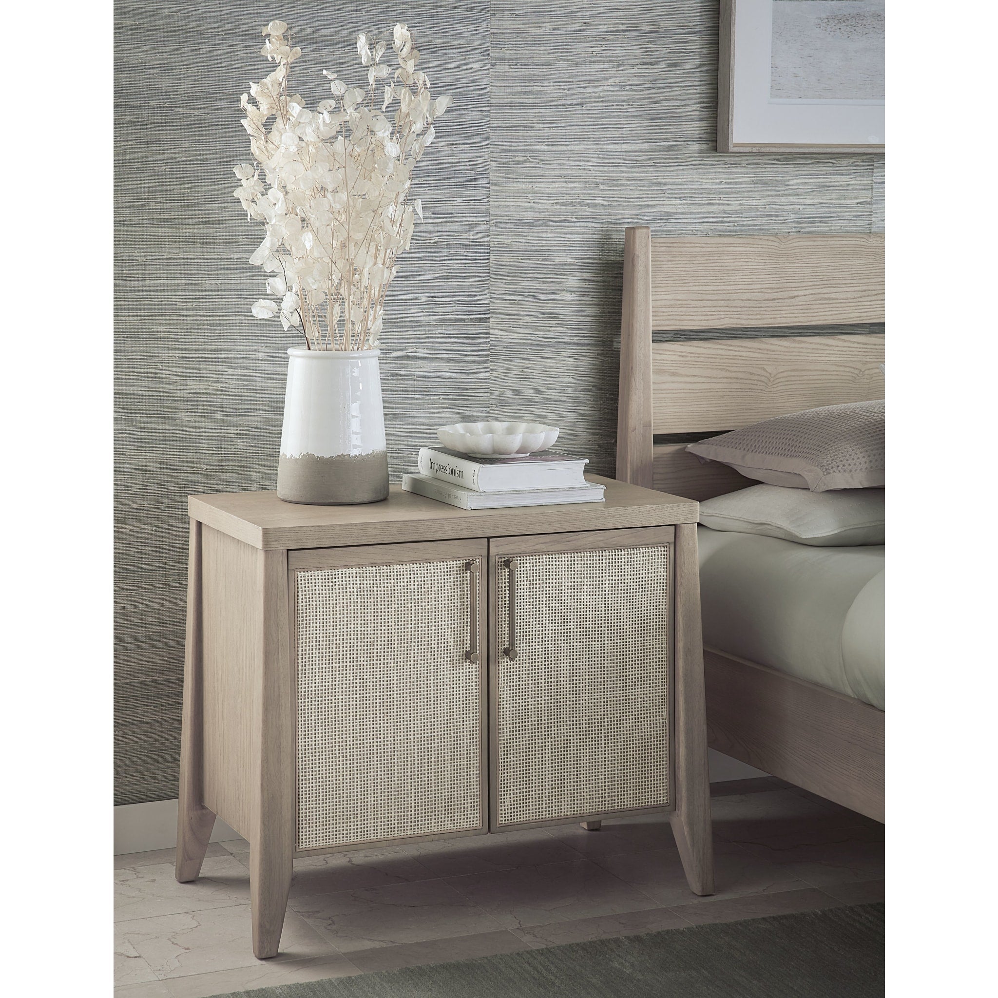 Sumire Two Door Ash Wood Bachelor Chest in Ginger and Natural Cane