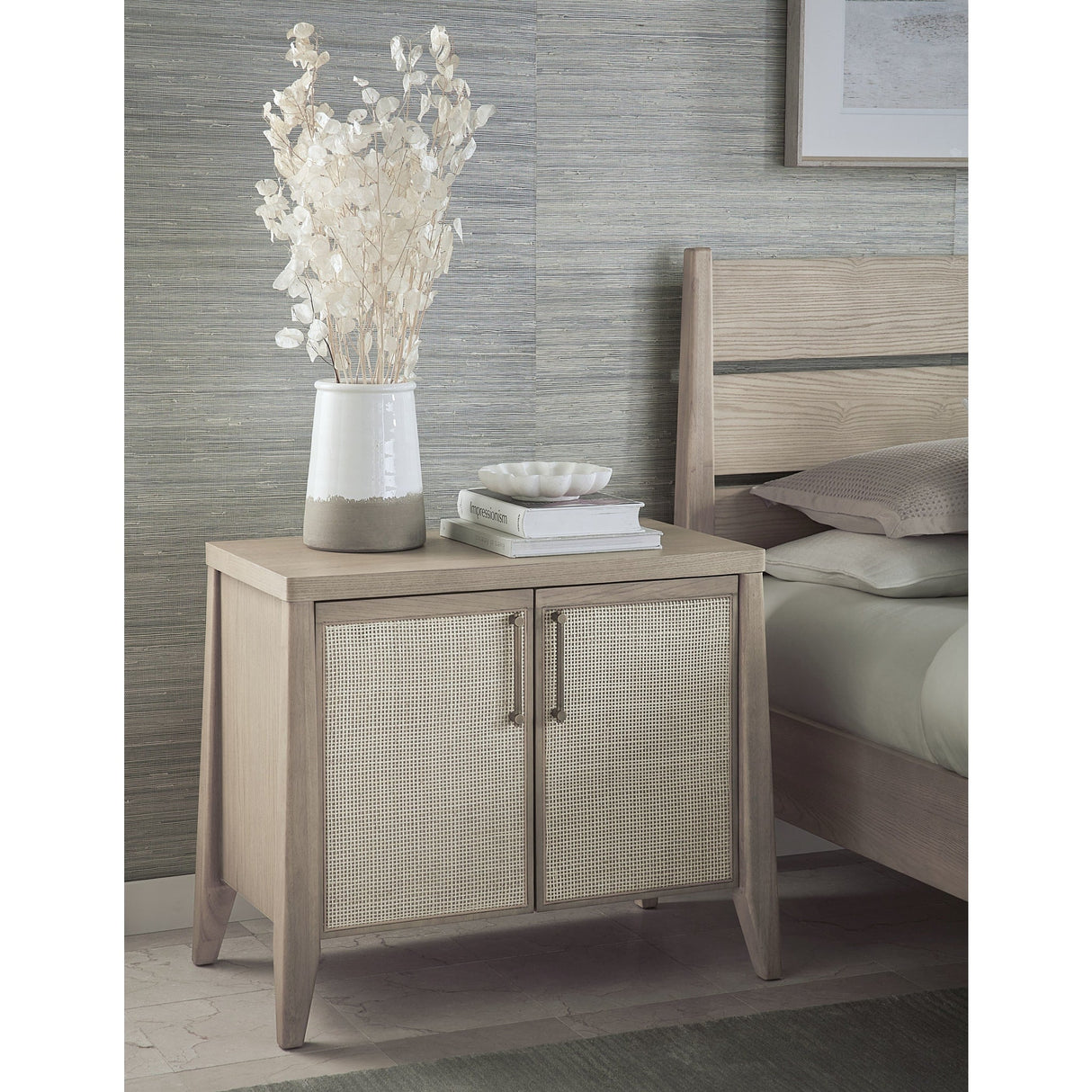 Sumire Two Door Ash Wood Bachelor Chest in Ginger and Natural Cane