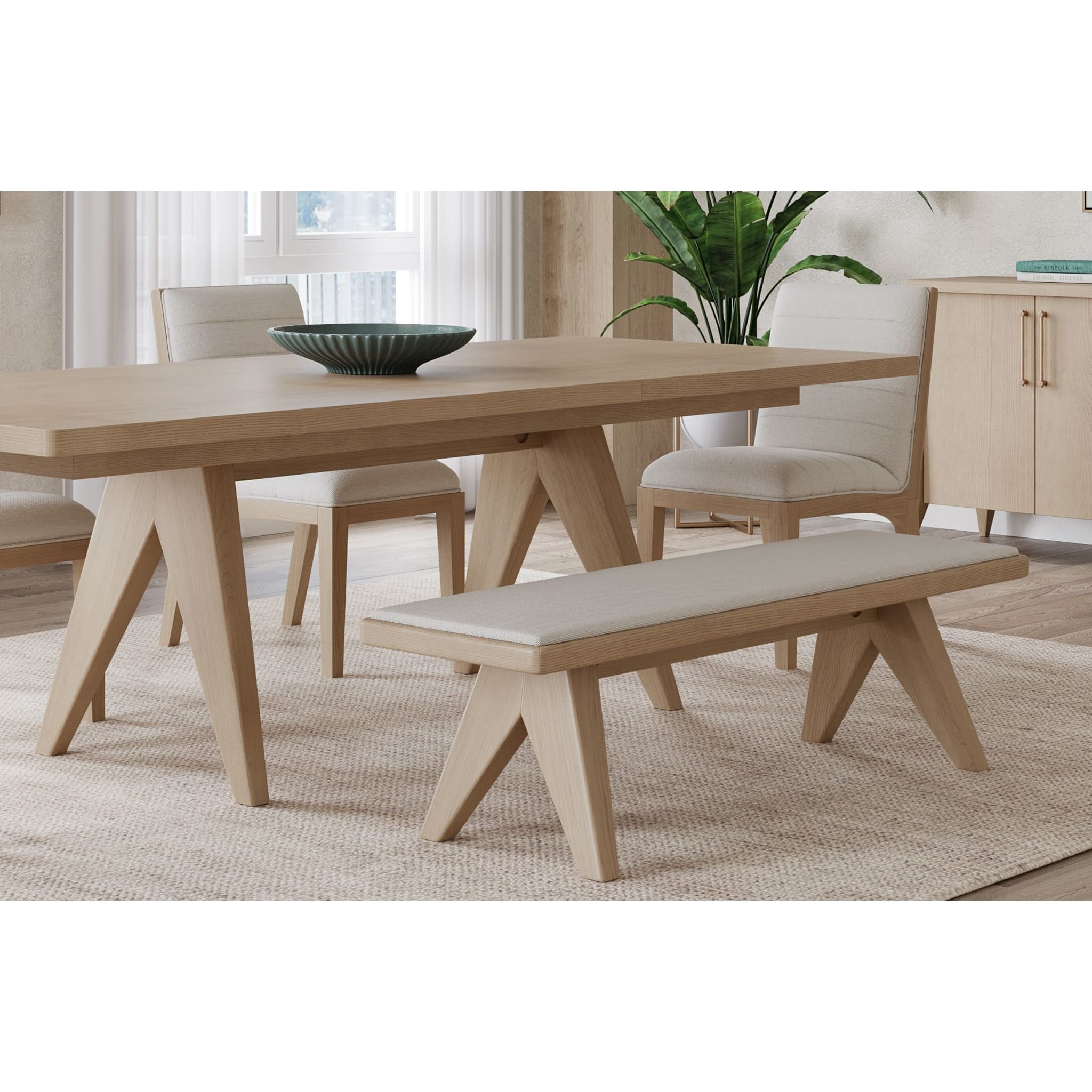 Sumire Upholstered Bench in Ginger and Natural Linen