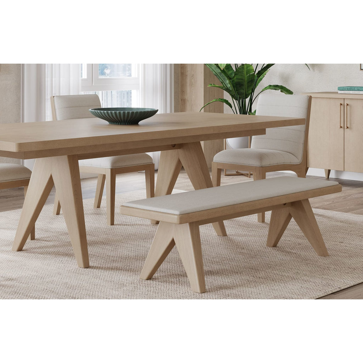 Sumire Upholstered Bench in Ginger and Natural Linen