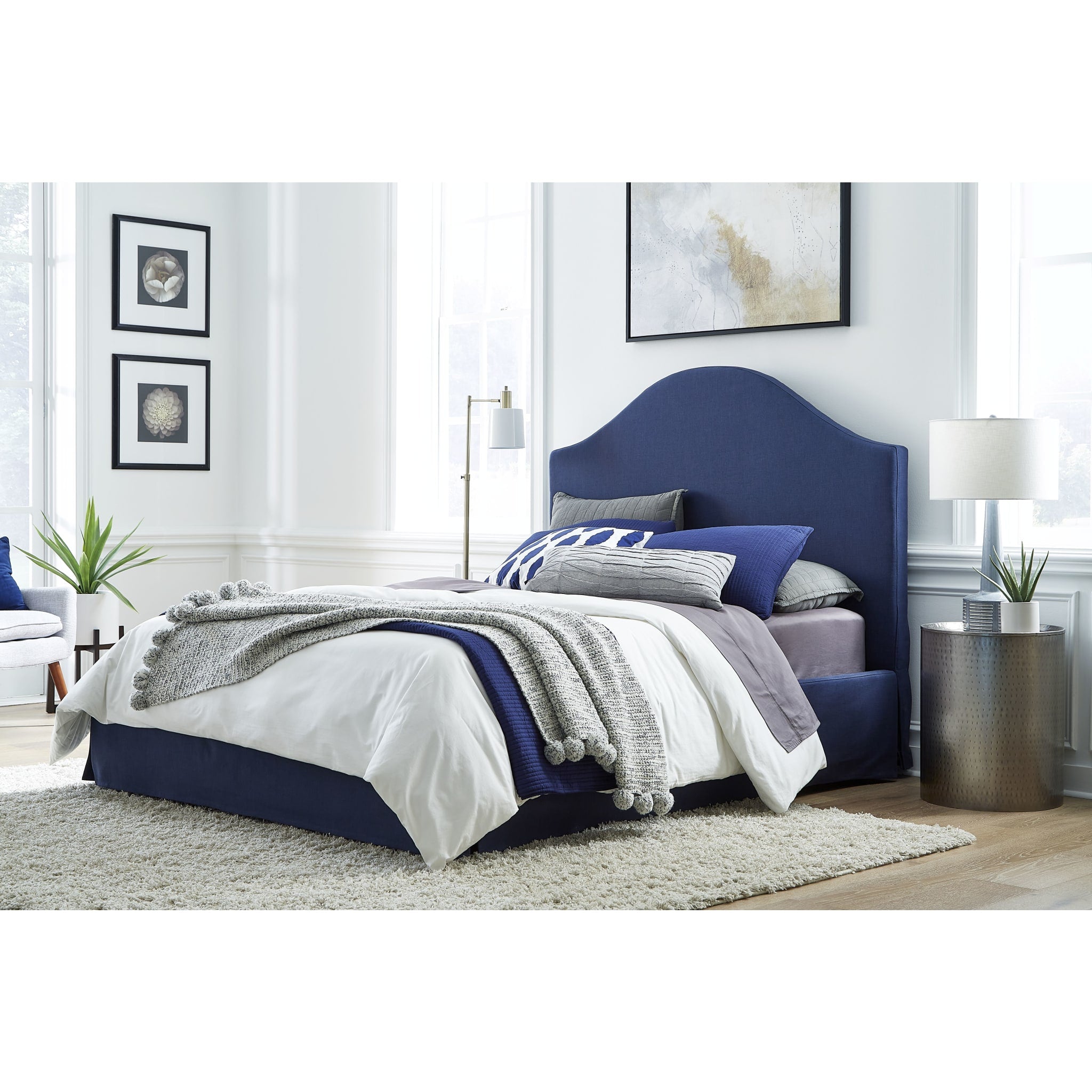 Sur Skirted Footboard Storage Panel Bed in Navy