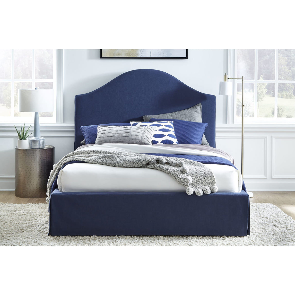 Sur Upholstered Skirted Panel Bed in Navy