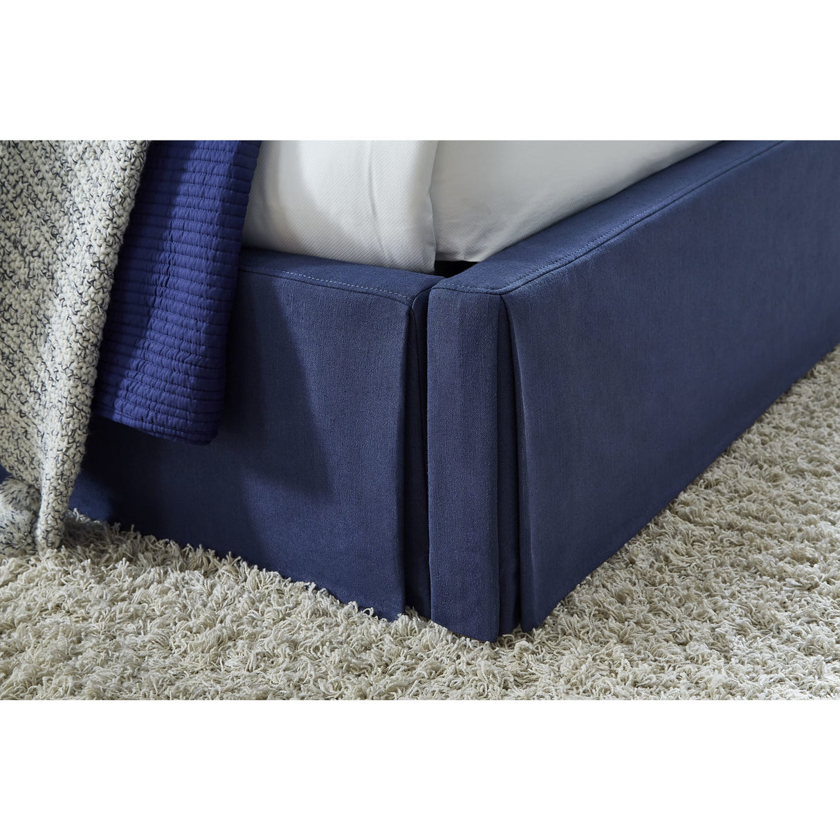 Sur Upholstered Skirted Panel Bed in Navy