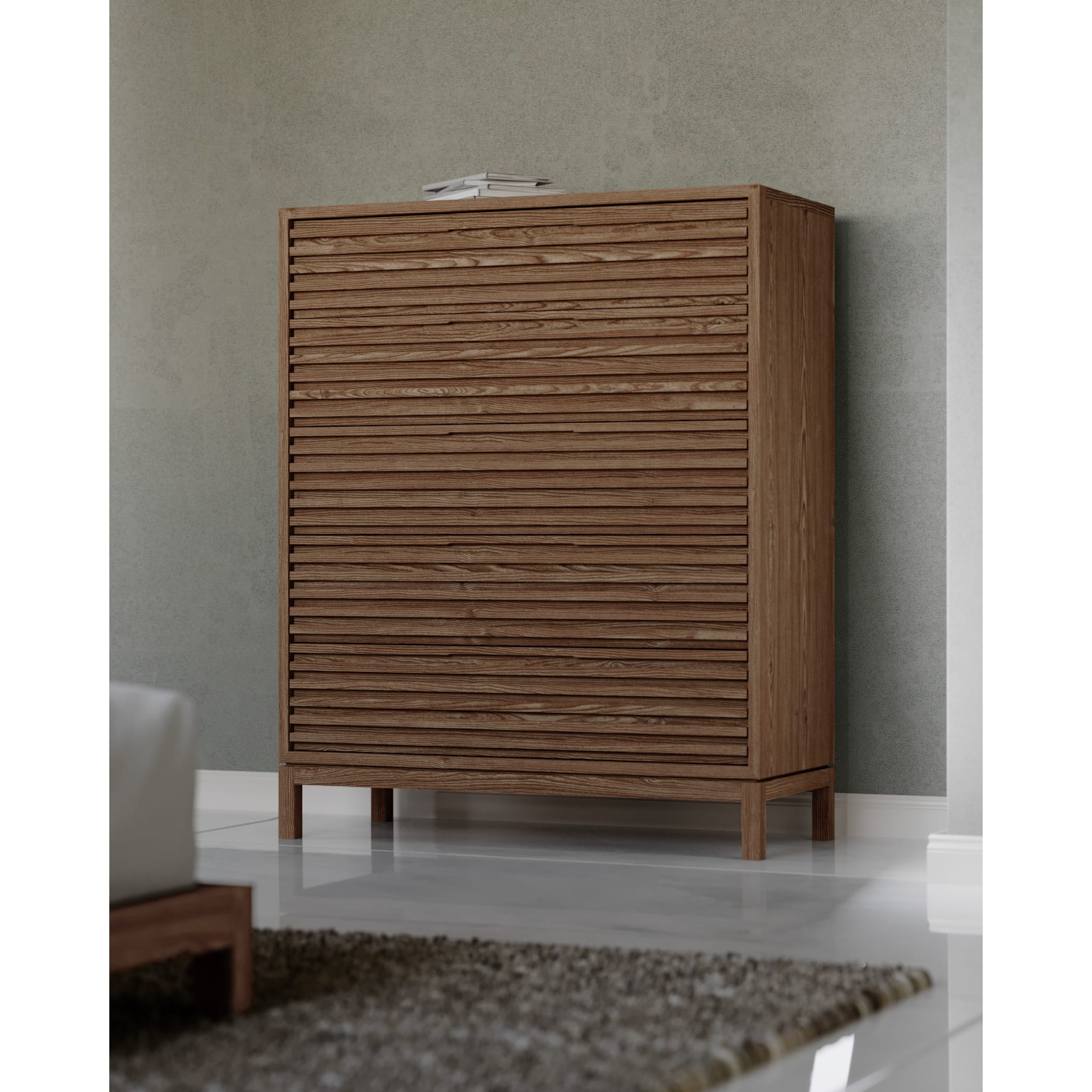 Tanner Five Drawer Ash Wood Chest in Roux