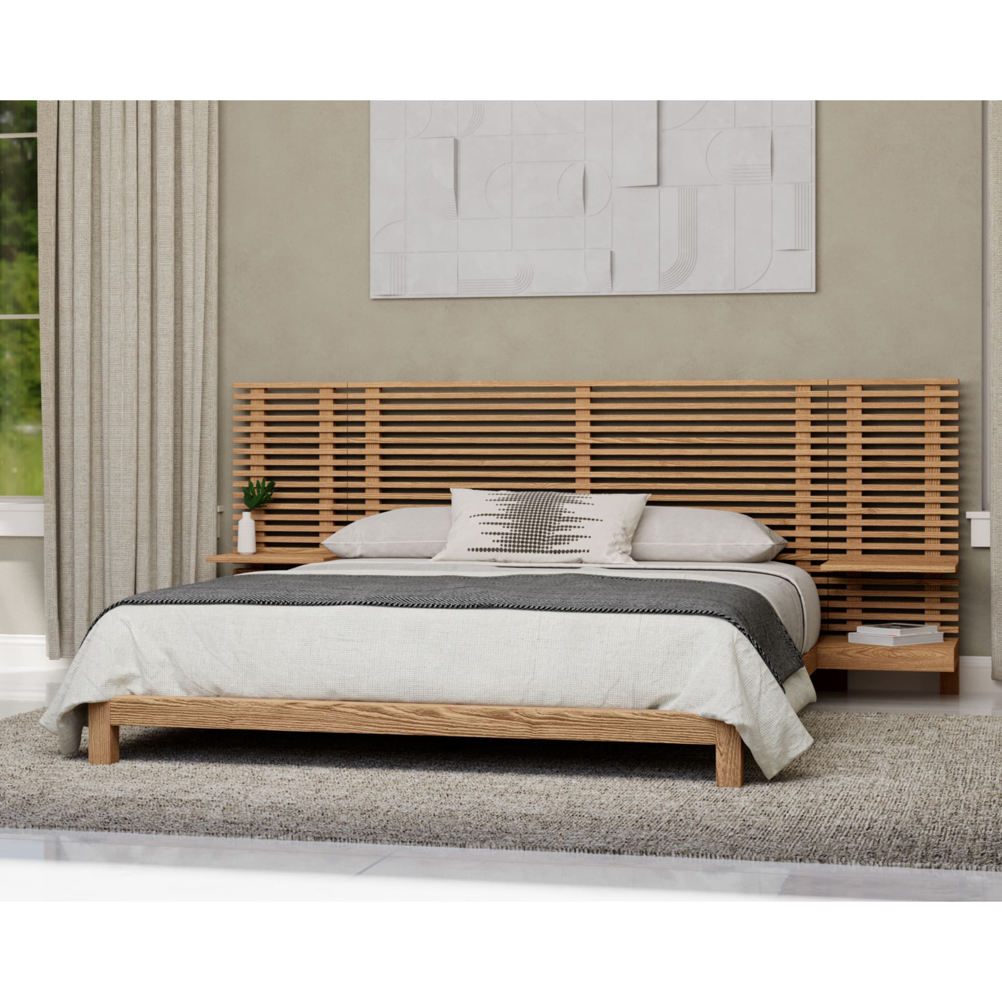 Tanner Solid Ash Wall Bed with Integrated Nightstands in Flaxen