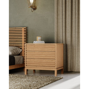 Tanner Three Drawer Ash Wood Nightstand in Flaxen