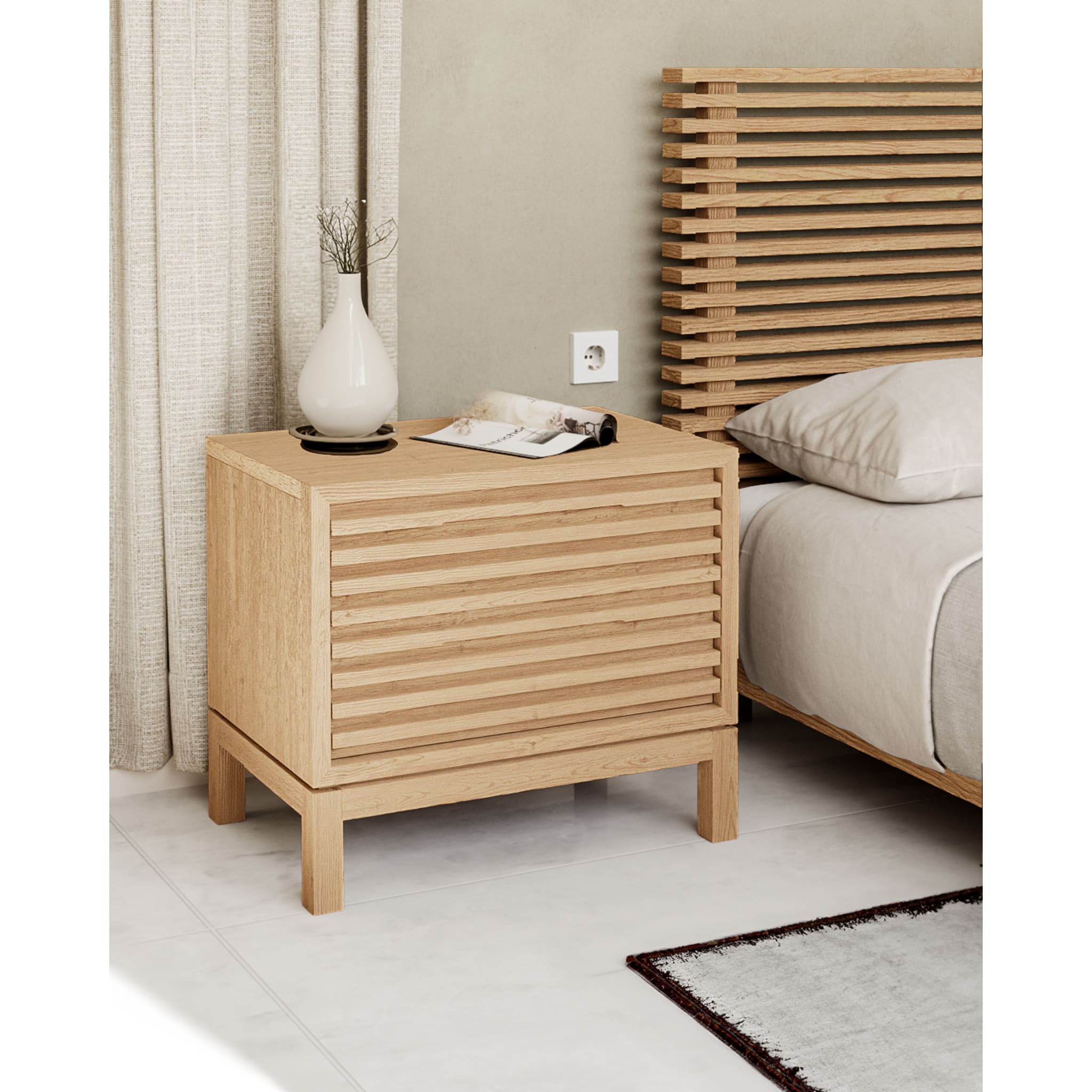 Tanner Two Drawer Ash Wood Nightstand in Flaxen