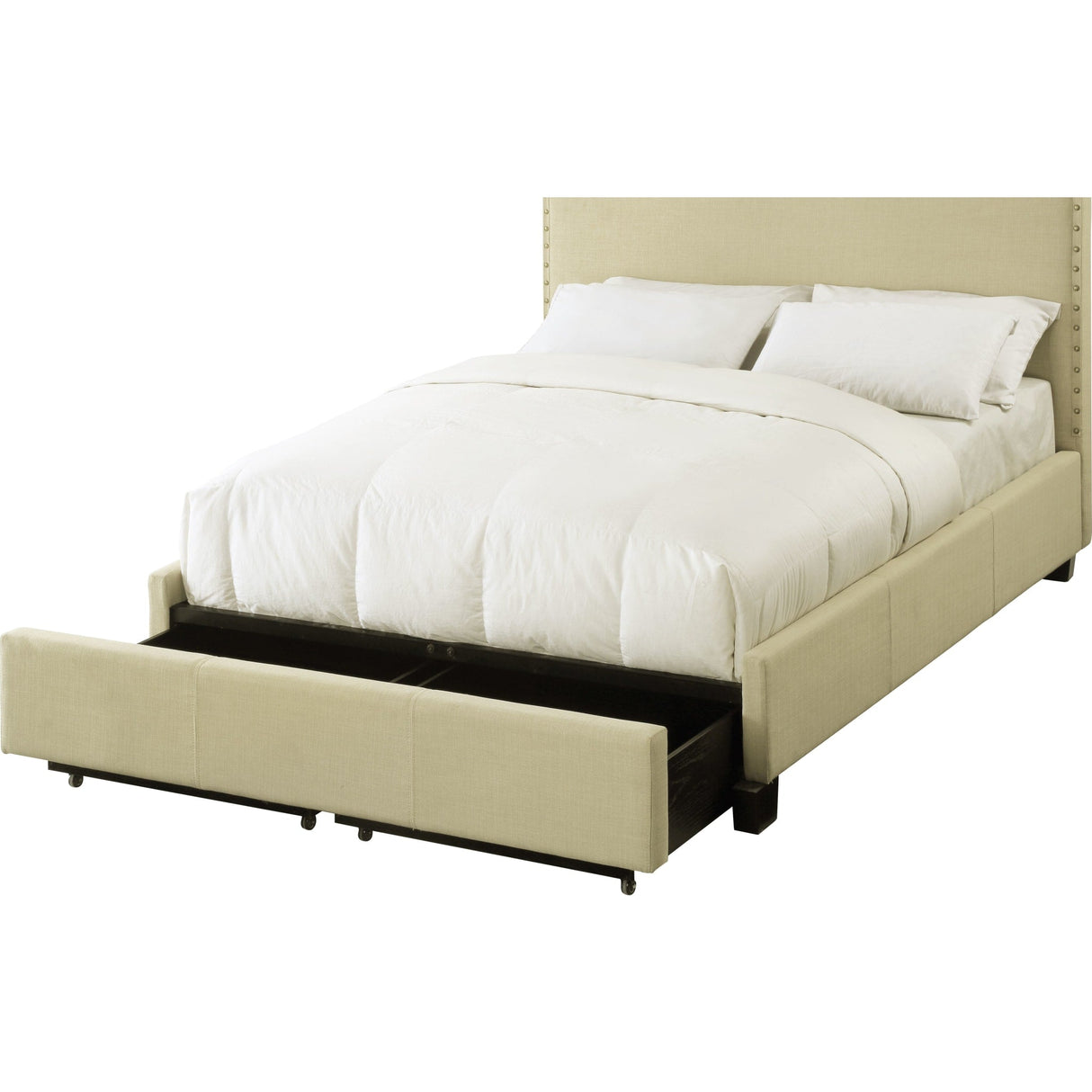 Tavel Nailhead Footboard Storage Bed in Tumbleweed