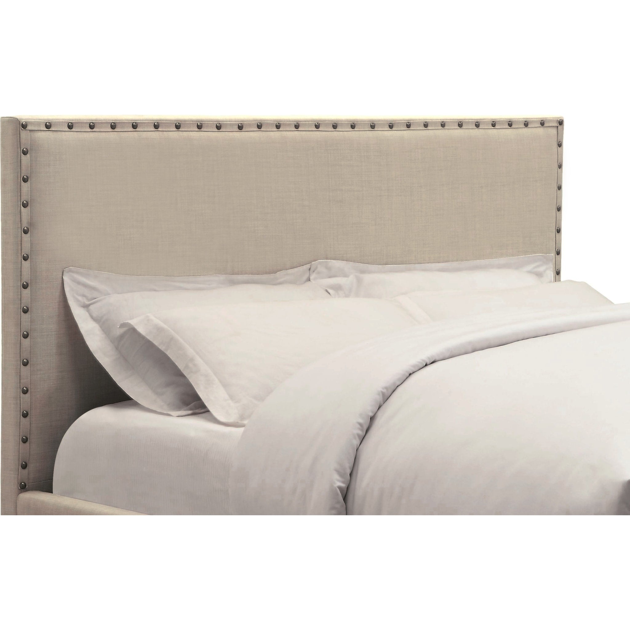 Tavel Nailhead Upholstered Headboard in Toast Linen