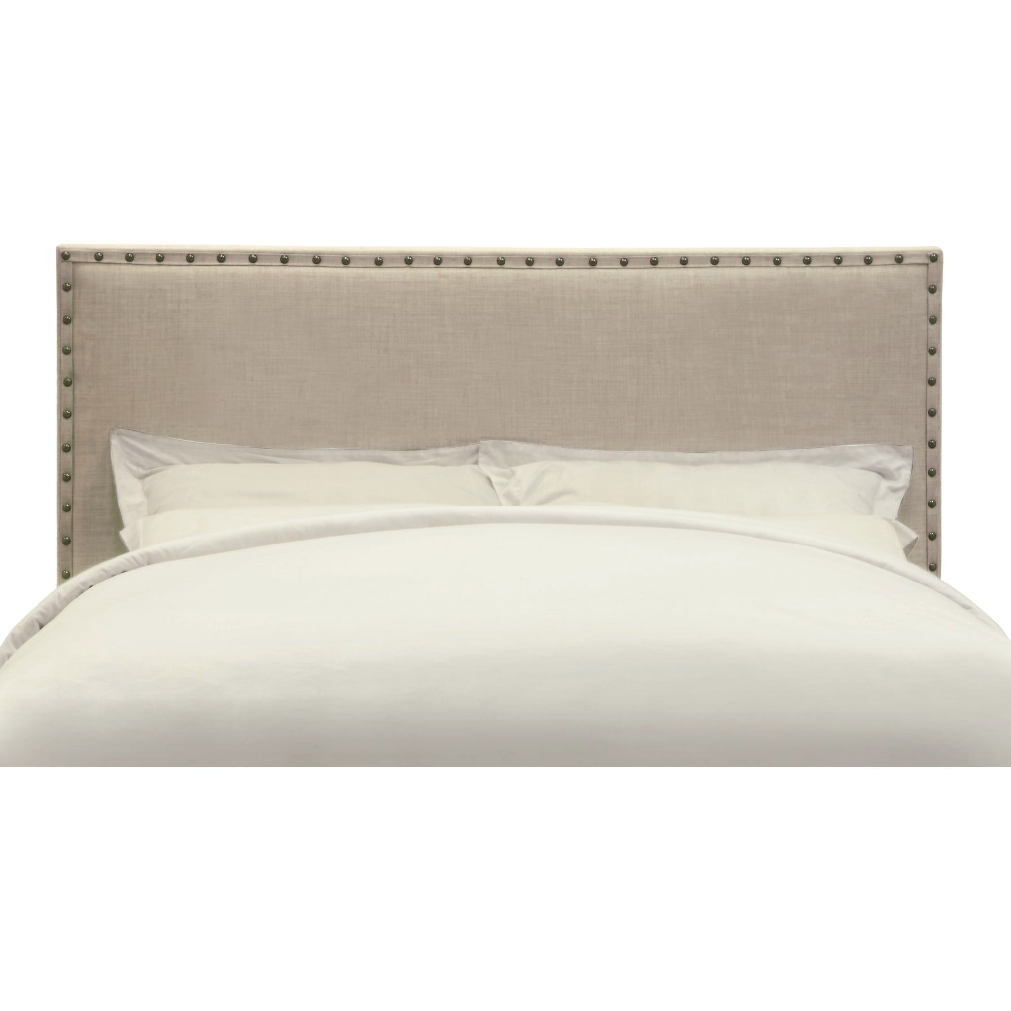 Tavel Nailhead Upholstered Headboard in Toast Linen