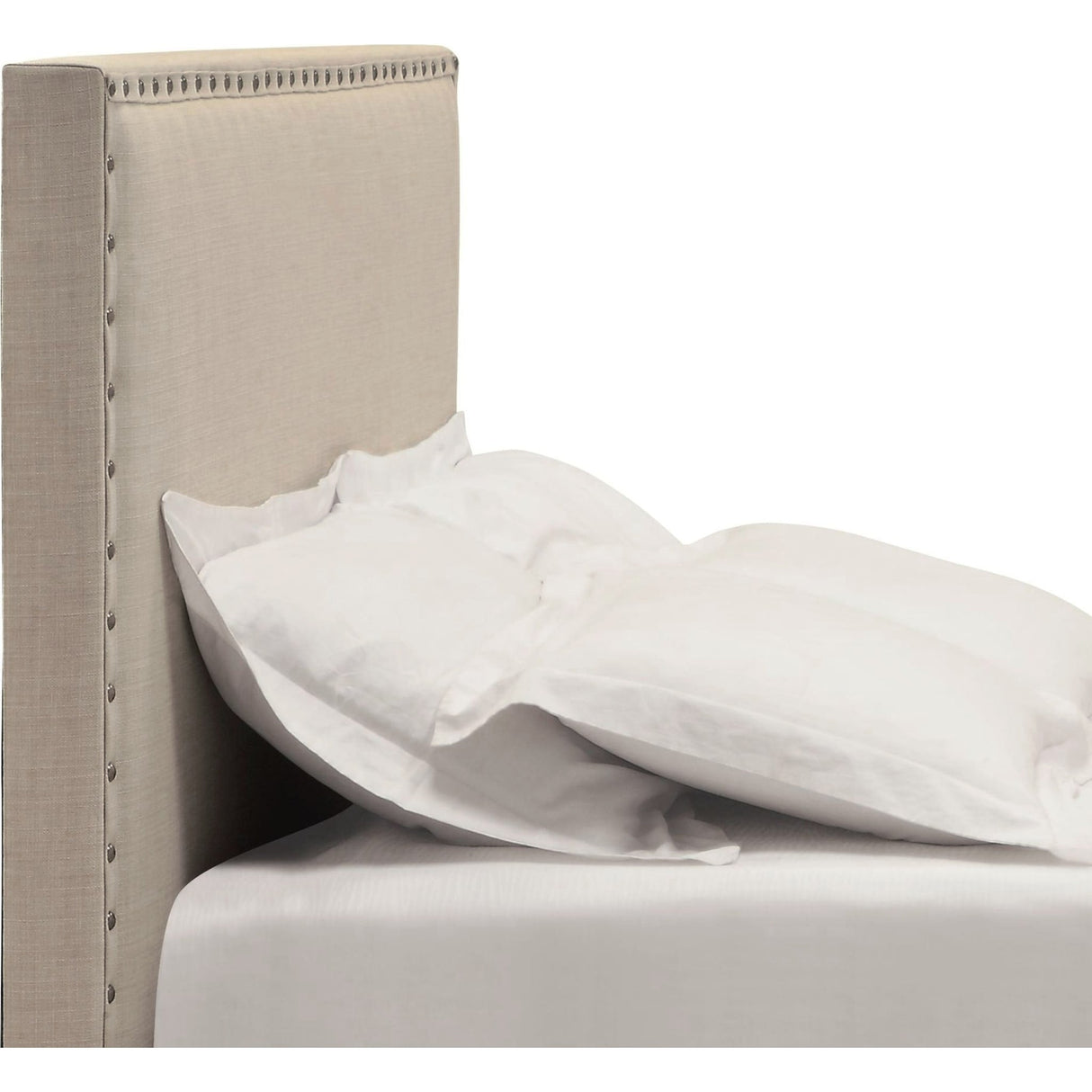 Tavel Nailhead Upholstered Headboard in Toast Linen