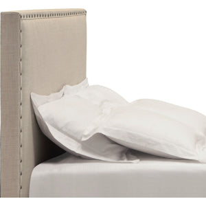 Tavel Nailhead Upholstered Headboard in Toast Linen