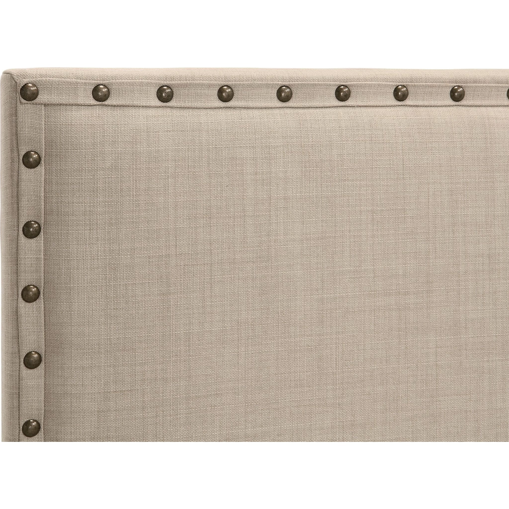 Tavel Nailhead Upholstered Headboard in Toast Linen