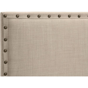 Tavel Nailhead Upholstered Headboard in Toast Linen