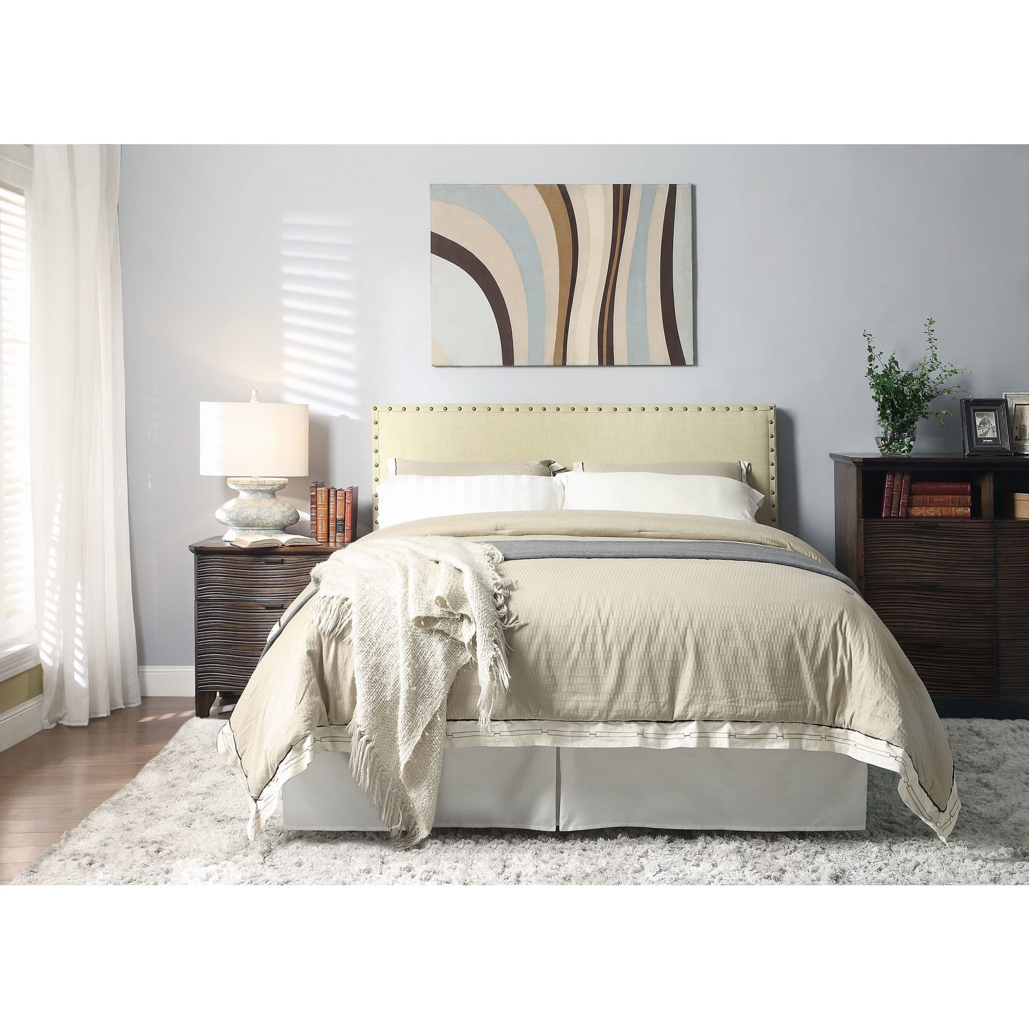 Tavel Nailhead Upholstered Headboard in Tumbleweed