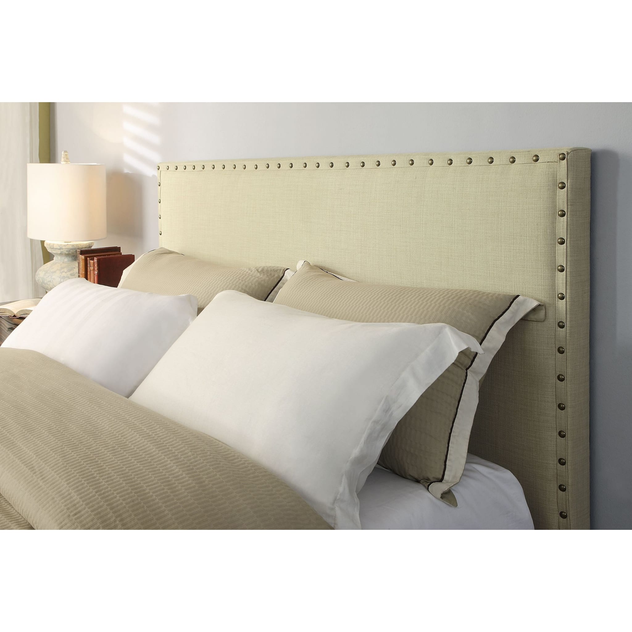 Tavel Nailhead Upholstered Headboard in Tumbleweed