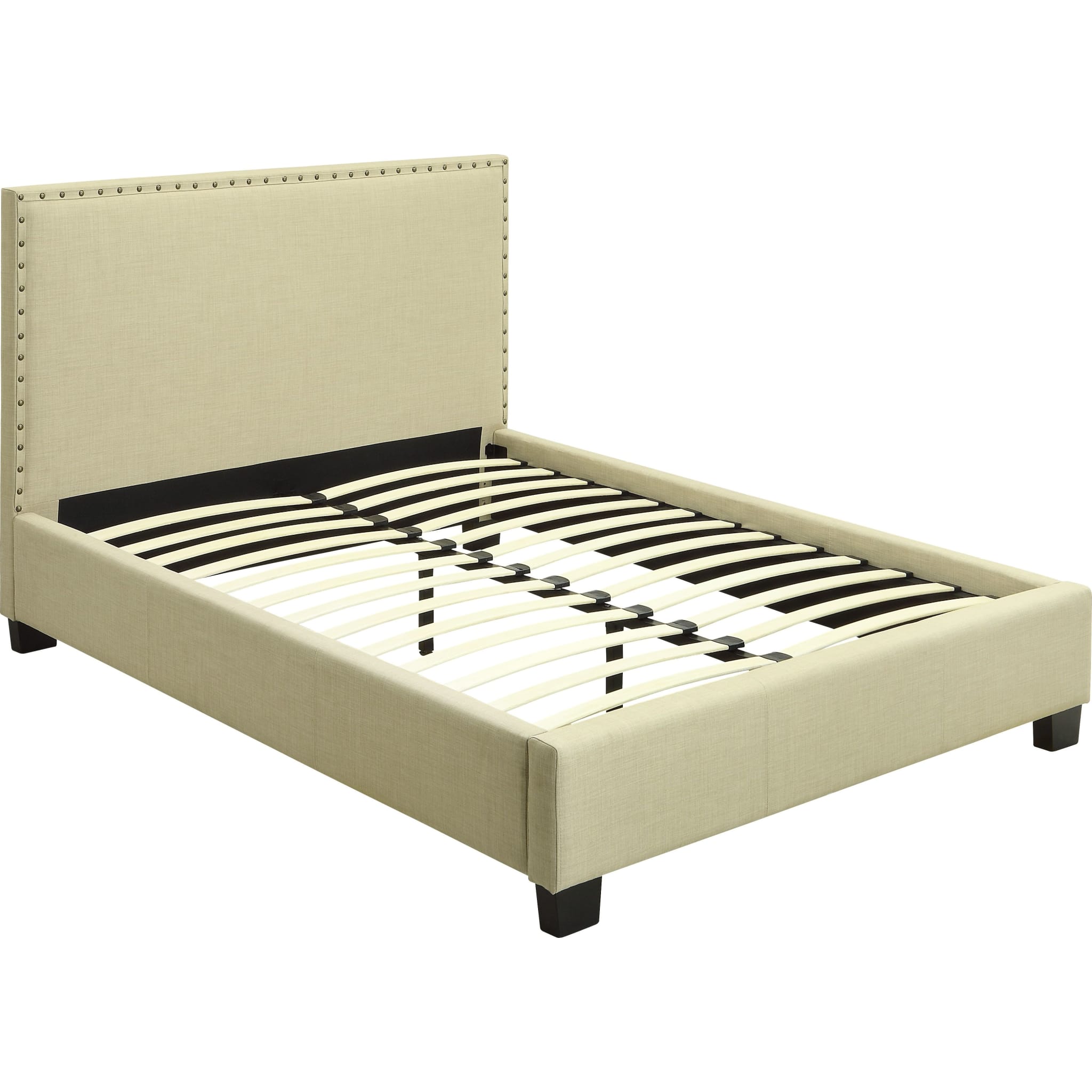 Tavel Nailhead Upholstered Platform Bed in Tumbleweed