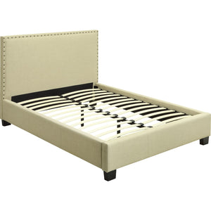 Tavel Nailhead Upholstered Platform Bed in Tumbleweed