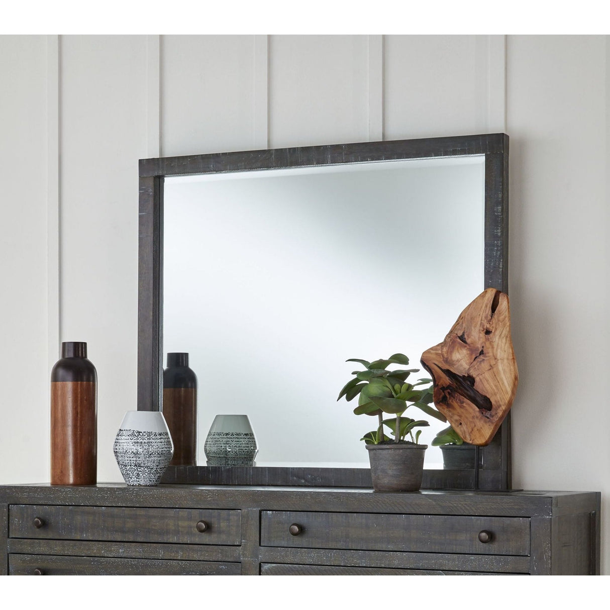 Townsend Solid Wood Beveled Glass Mirror in Gunmetal