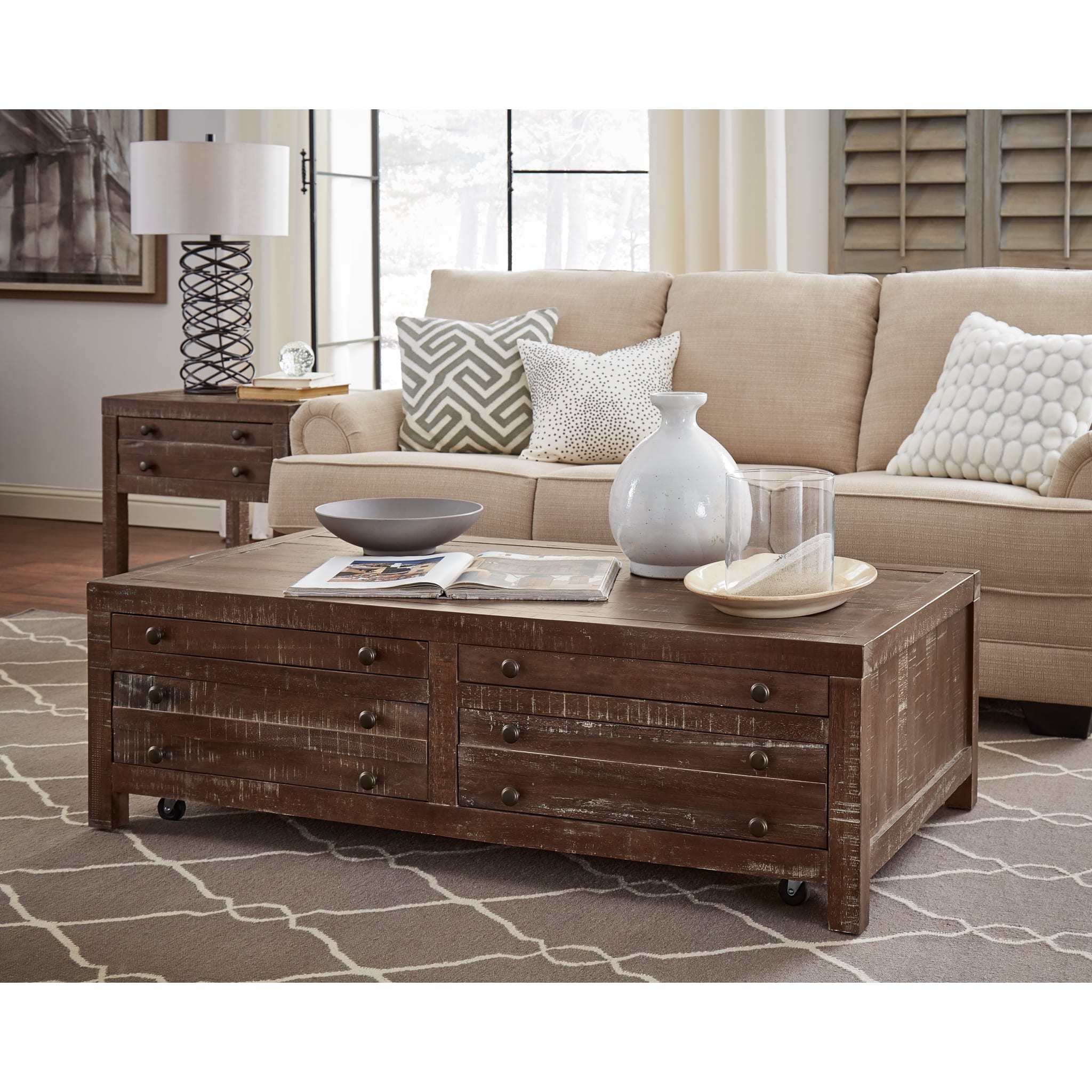 Townsend Solid Wood Castered Coffee Table in Java