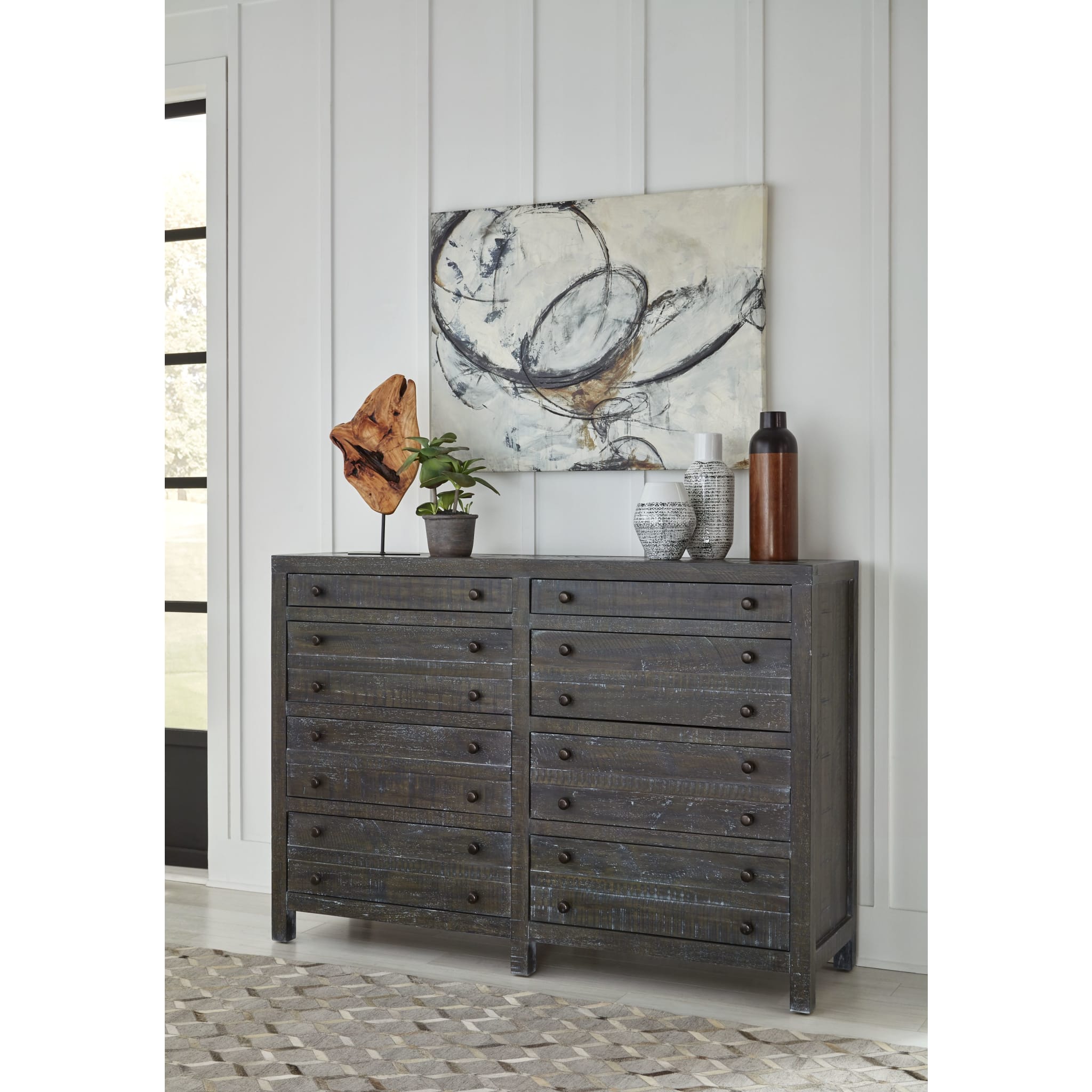 Townsend Solid Wood Eight Drawer Dresser in Gunmetal (2024)
