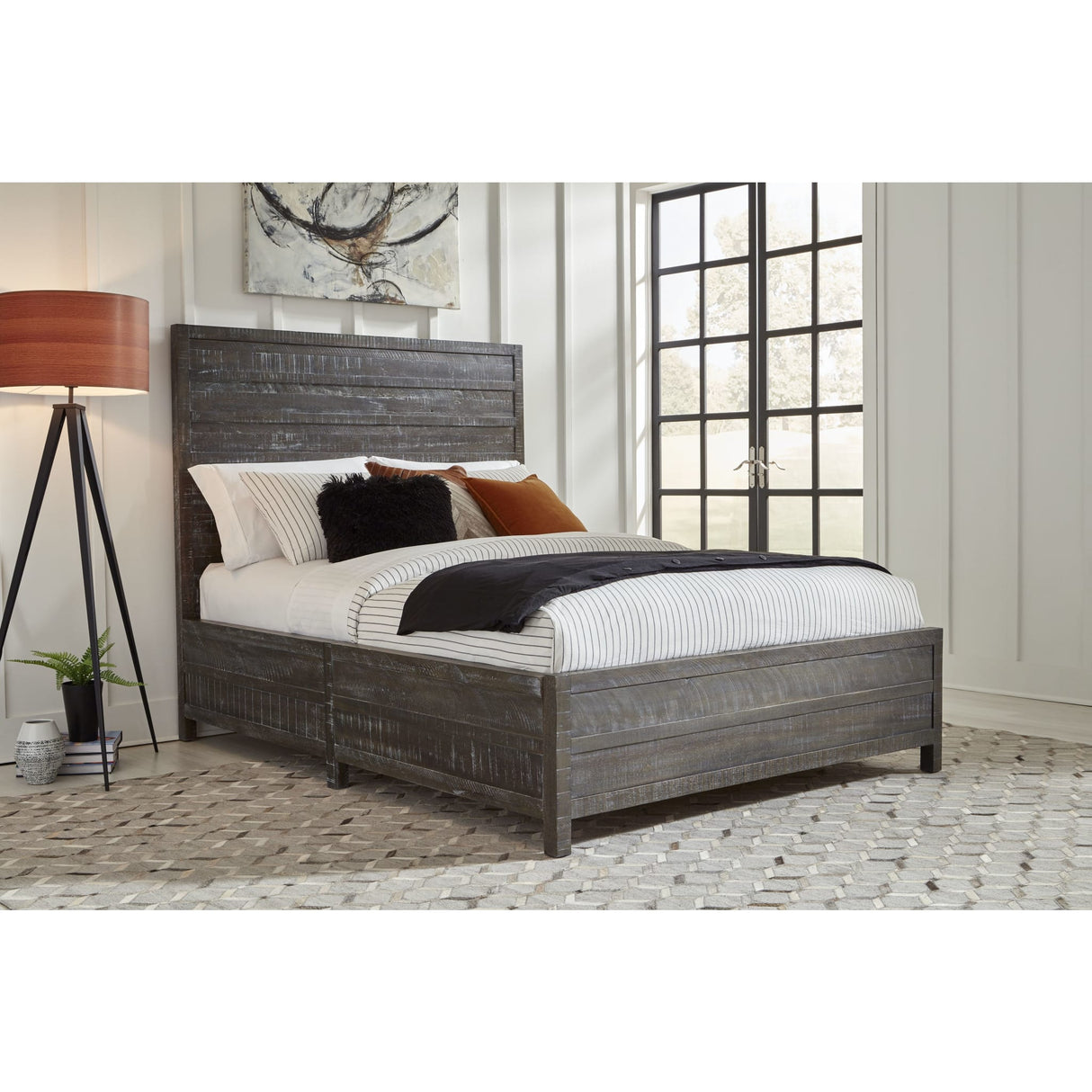 Townsend Solid Wood Low-Profile Bed in Gunmetal