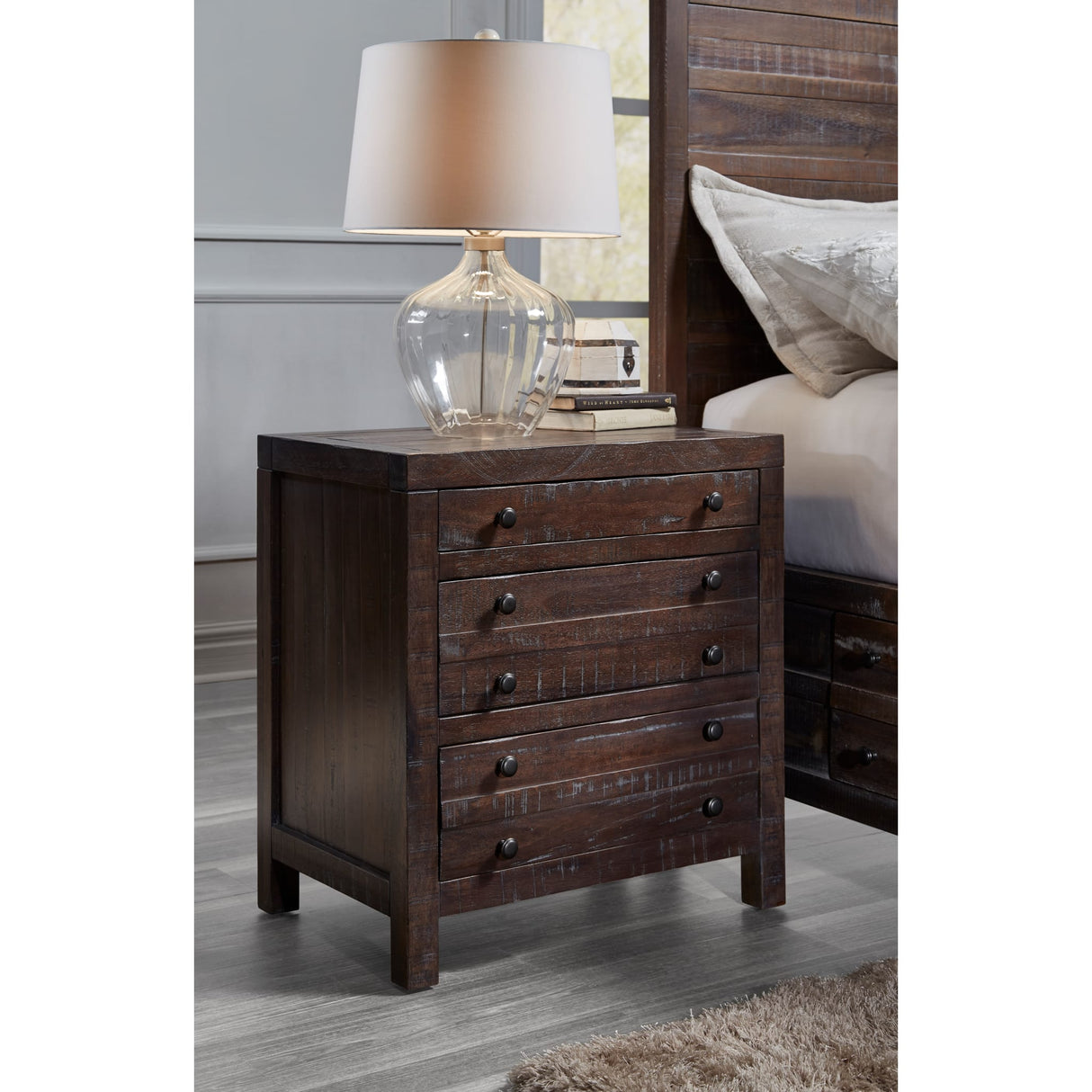 Townsend Three Drawer Solid Wood Nightstand in Java