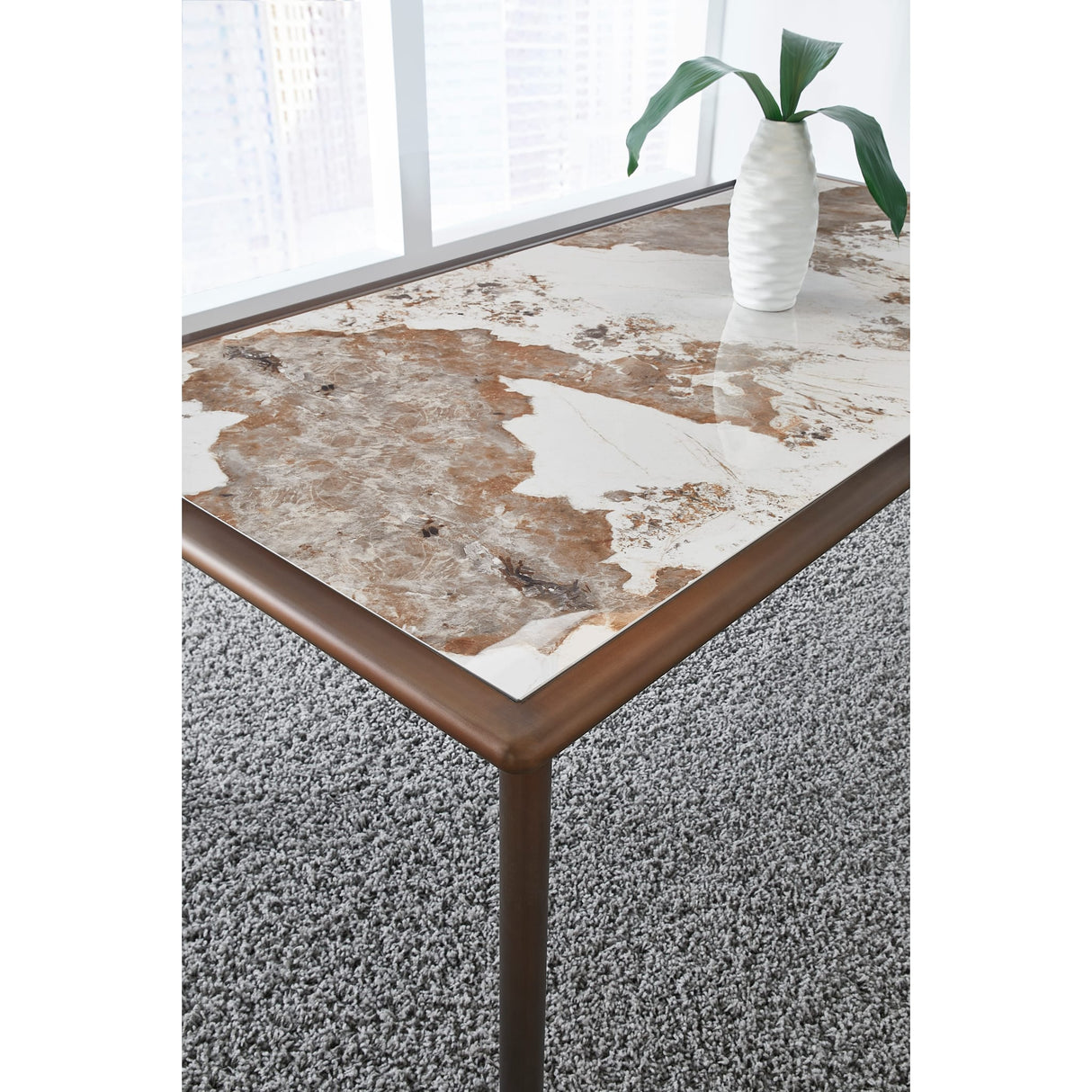Tulum Stone Top Dining Table with Bronze Metal Base
