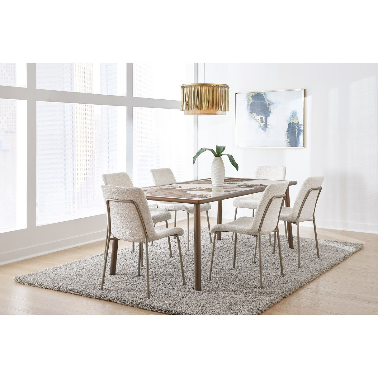 Tulum Stone Top Dining Table with Bronze Metal Base