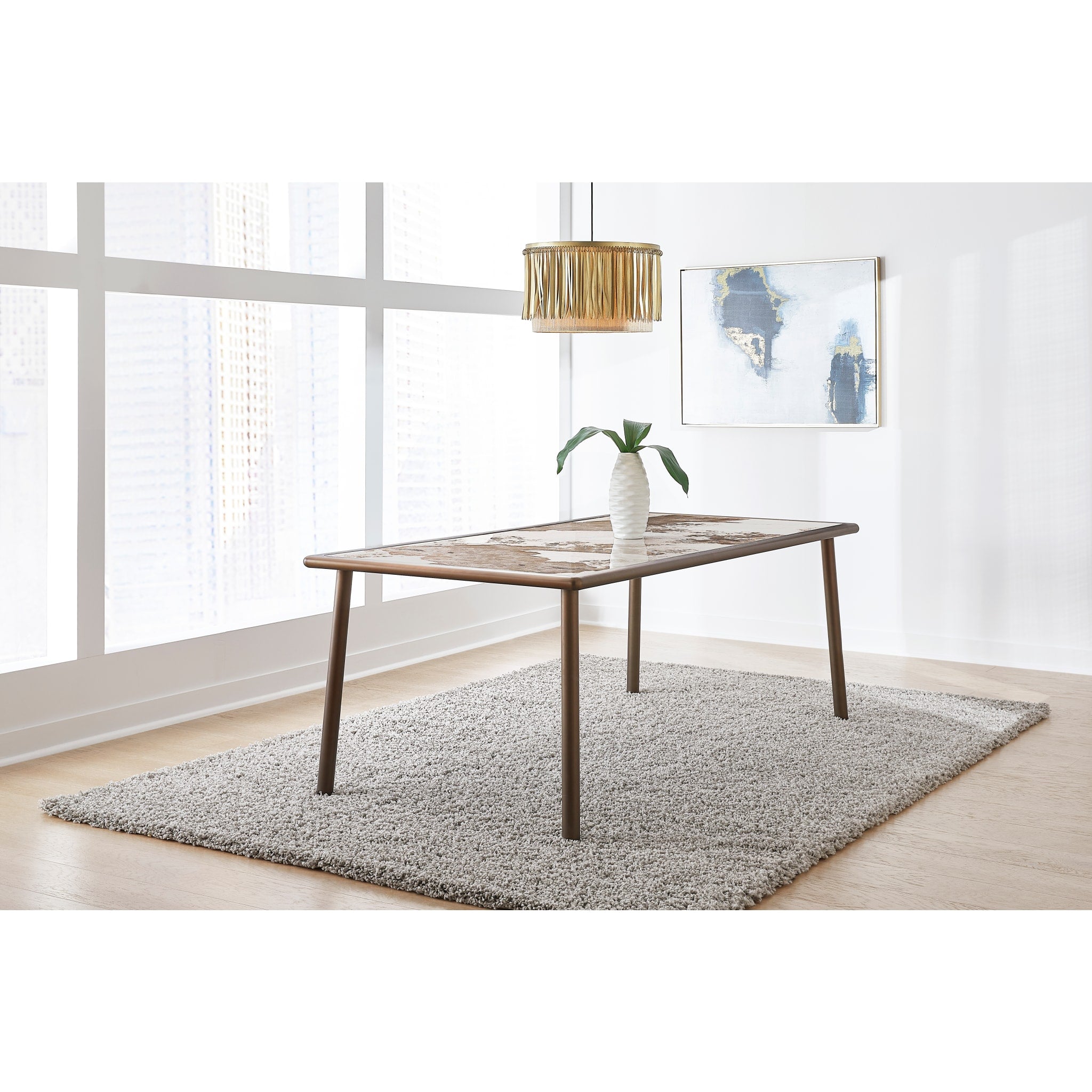 Tulum Stone Top Dining Table with Bronze Metal Base