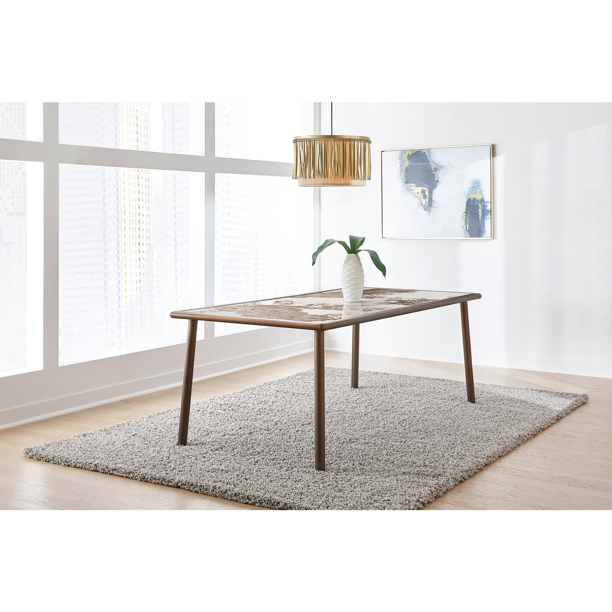 Tulum Stone Top Dining Table with Bronze Metal Base