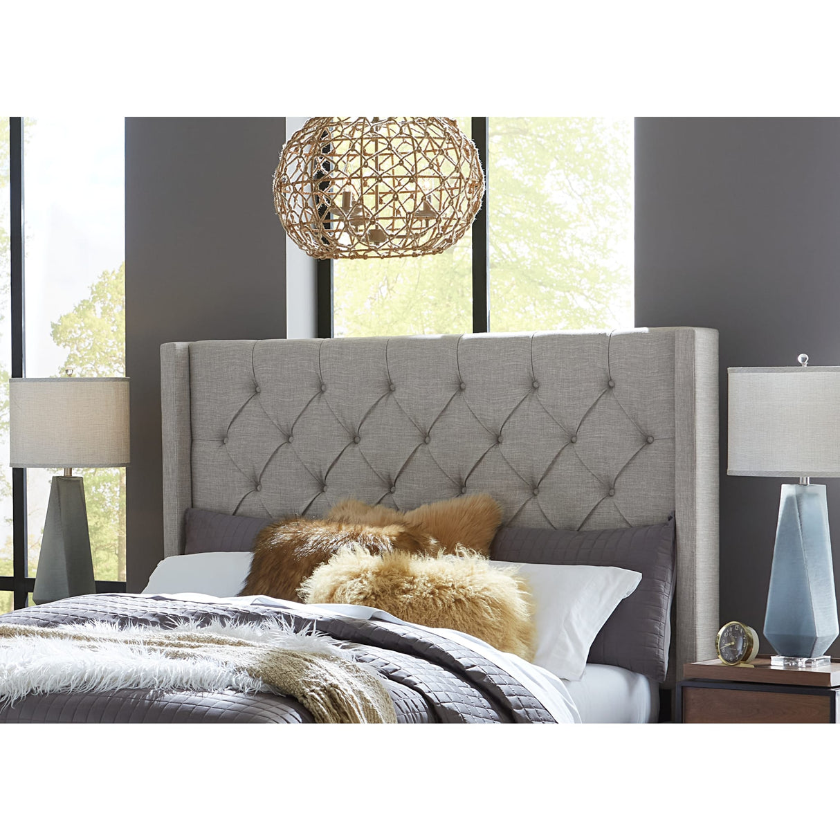 Verona Tufted Upholstered Headboard in Speckled Grey