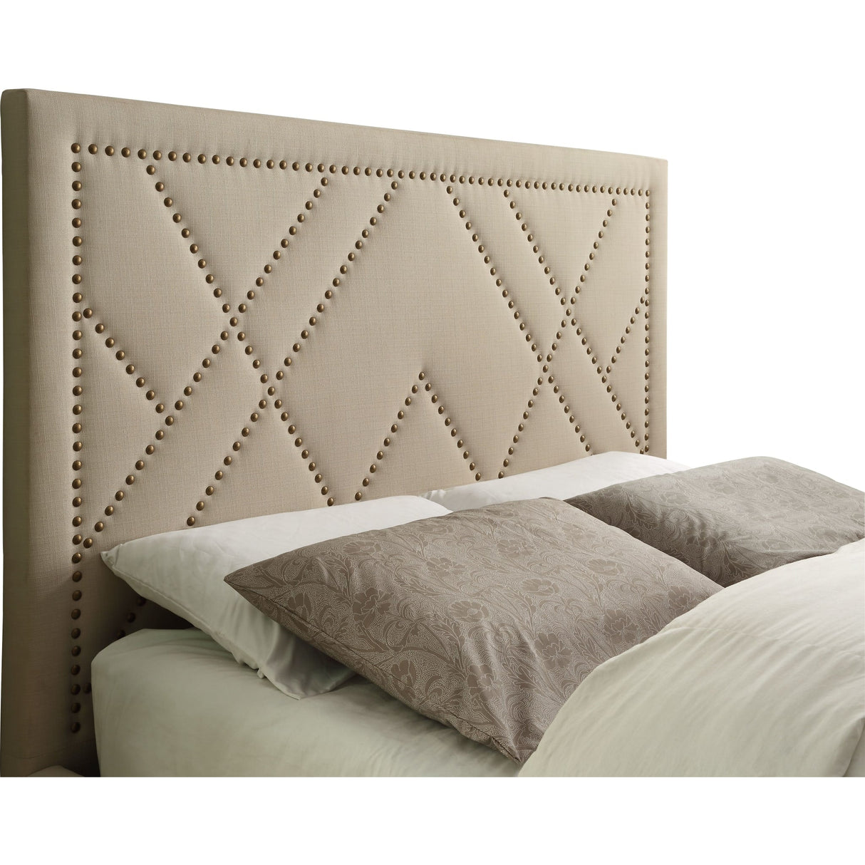 Vienne Nailhead Patterned Upholstered Headboard in Powder