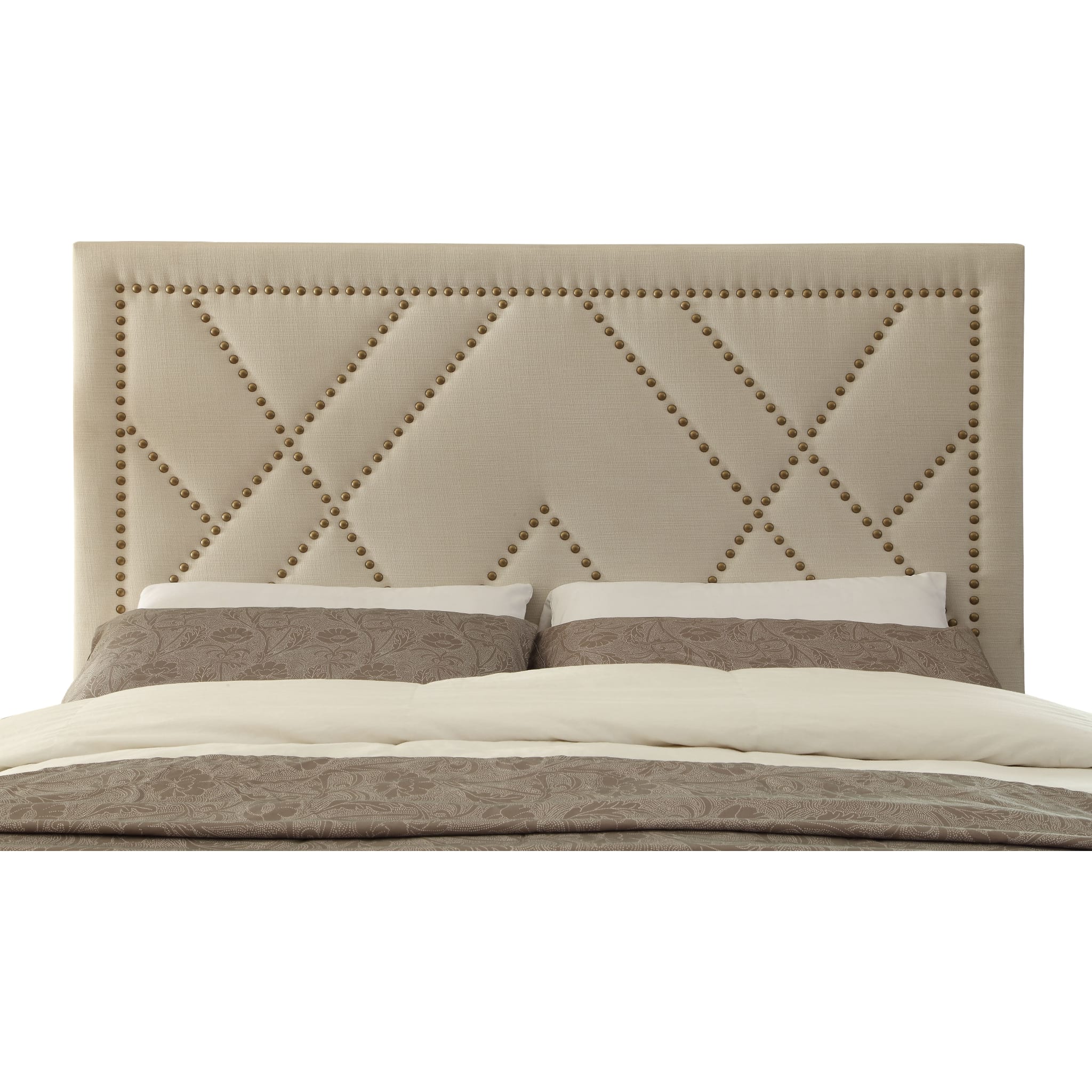 Vienne Nailhead Patterned Upholstered Headboard in Powder