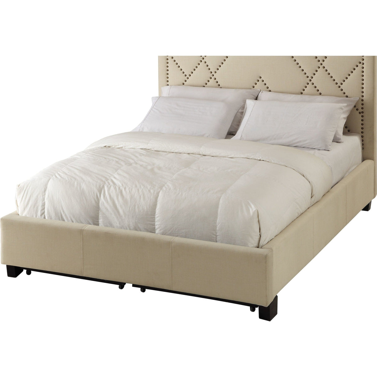 Vienne Nailhead Upholstered Platform Storage Bed in Powder