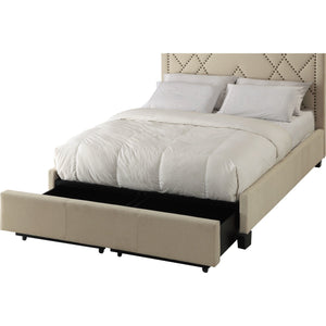 Vienne Nailhead Upholstered Platform Storage Bed in Powder