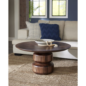 Virton Solid Wood Round Coffee Table in Smoked Brown
