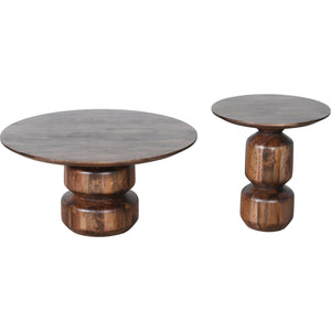 Virton Solid Wood Round End Table in Smoked Brown