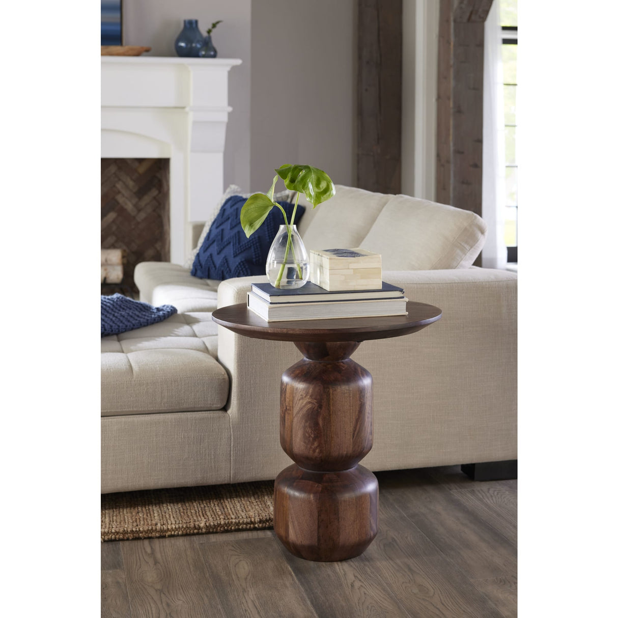 Virton Solid Wood Round End Table in Smoked Brown