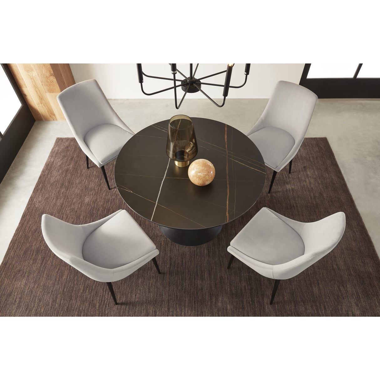 Winston Stone Top Metal Base Round Dining Table in Black