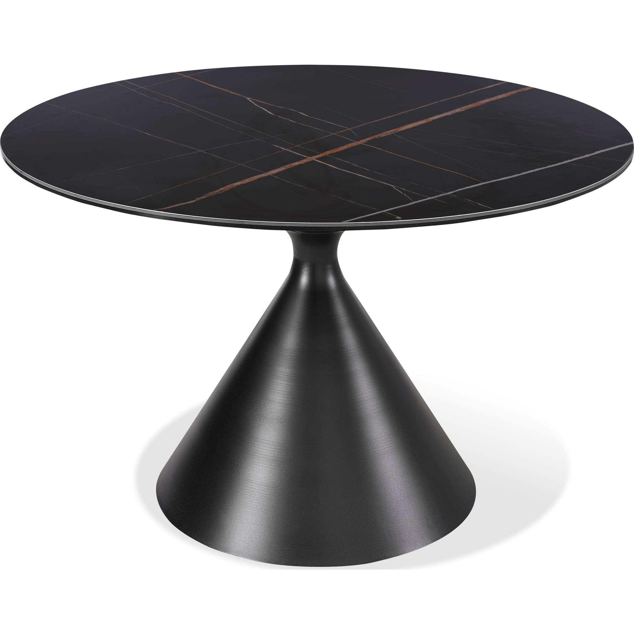 Winston Stone Top Metal Base Round Dining Table in Black